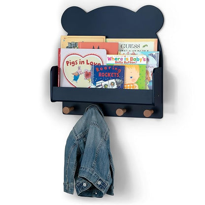 Delta Children babyGap Graham 4-in-1 Convertible Crib with Storage Drawer + Brannan Bear Bookcase with Bins + Brannan Bear Wall Shelf with 4 Hooks, Navy/Light Blue (Bundle)