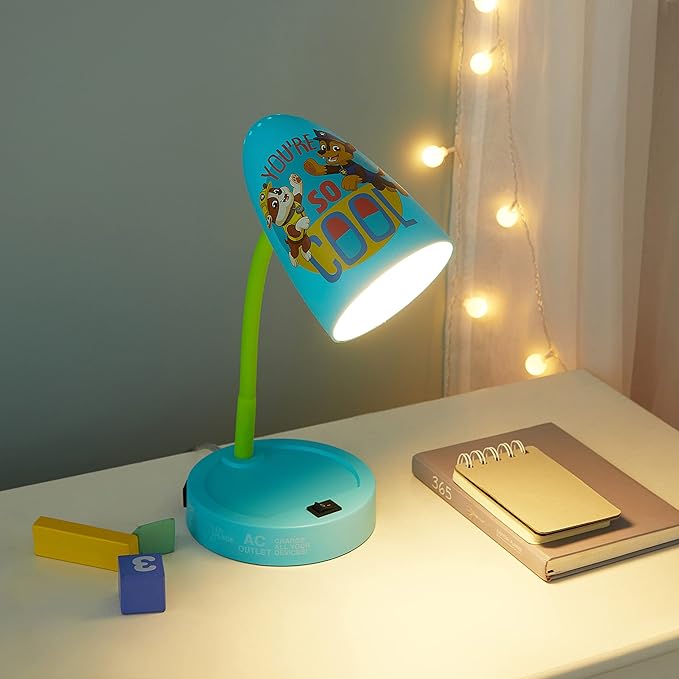 Idea Nuova Paw Patrol Switch Operated LED Task Table and Desk Lamp with Charging Outlet