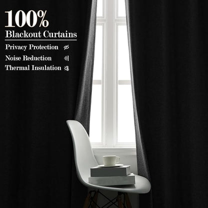 100% Blackout Linen Textured Drapes for Bedroom Pinch Pleated Curtains for Track System Portable Drapery for Sliding Glass Door/Storage/Space Room Divider, 70" Wx102 L, 1 PC, Light Grey