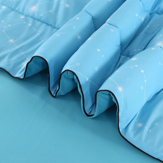 Wowelife Glitter Bedding Set Twin Comforter Set for Girls 5 Pieces Blue Galaxy Comforter Set Twin Bed Set Bed in a Bag with Sheets Comfortable and Breathable for Kids