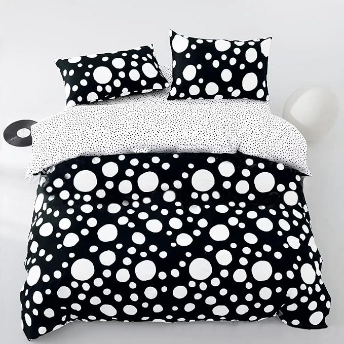 White Polka Dots Comforter Twin Black White Dots Print Reversible Gingham Twin Bedding Comforter Set Boys Girls Black White Bed Sets Soft 3Pcs Twin Comforter Sets