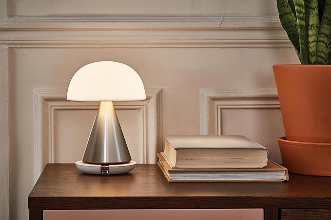 Lexon Mina L Mushroom Lamp - 9 LED Color Table Lamp for Bedrooms, Living Room & Office - Cordless, Rechargeable with 24h Light & Dimmer, Aluminum, Large - Alu Poli