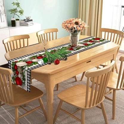 Nepnuser Black and White Gingham Christmas Table Runner 108 Inches Long Buffalo Check Plaid Xmas Decoration Holiday Home Kitchen Decor