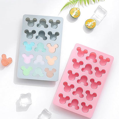 Cute Cartoon Silicone Ice Cube Molds, Reusable 15 Cavity Non-Stick Mouse Head Candy Chocolate Mold Ice Cube Trays Easy Release BPA Free Ice Mold for Kids DIY