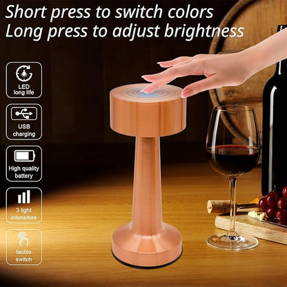 Cordless Portable LED Table Lamp with Touch Sensor, Dimmable Gold Yellow White 3 Colors, Rechargeable Desklamp Night Light for Kids Nursery Bedroom Bedside Lamp (Rose Gold)