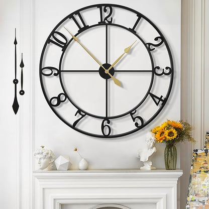 Large Wall Clock for Living Room Decor - 100cm/ 40 Inch Nearly Silent Non-Ticking Metal Wall Clocks Battery Operated, Vintage Decorative Modern Wall Clock for Bedroom, Office, Farmhouse Decor