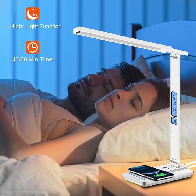 AFROG 5th Gen Multifunctional LED Desk Lamp with USB Charging Port,1800Lux Super Bright,5 Lighting Mode,7 Brightness, Touch Control, Auto Timer, 12W Office Table Lamp