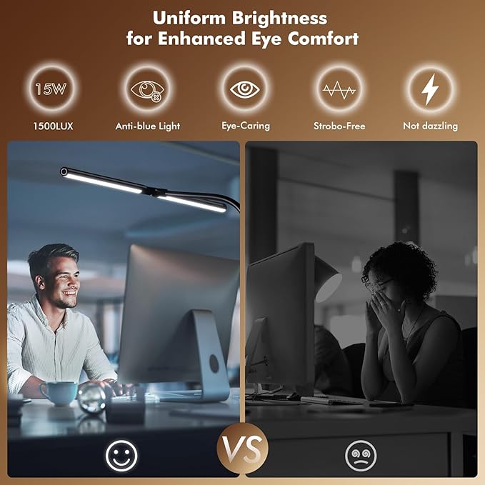 Quntis Double Head LED Tall Desk Lamp for Home Office, 31.5-inch Foldable Computer Desk Light with Clamp, Dimmable Dual Monitor Light Bar for Curved Screen Architect Drafting Design - 32 Modes