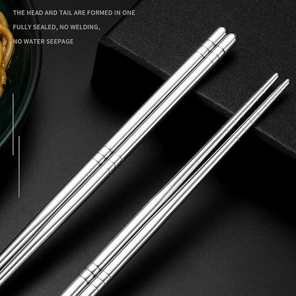 Stainless Steel Chopsticks, 5 Pairs Square Lightweight Non-Slip Korean Chopsticks, 9.5" Chop Sticks Reusable for Home Hotel Restaurant, Dishwasher Safe