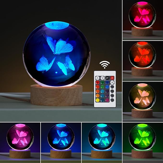 Butterfly Gifts for Women, Large 3D Butterfly Lamp, Crystal Butterfly Night Light 16 Color Changing with Remote Control for Bedroom Decor, 3 Butterflies Figurines