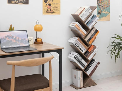 Labcosi 8 Tier Tree Bookshelf, Floor Standing Wood Tree Bookcase, Tall Book Storage Rack for Books/CDs, Book Organizer Shelves for Home Office, Bedroom, Living Room