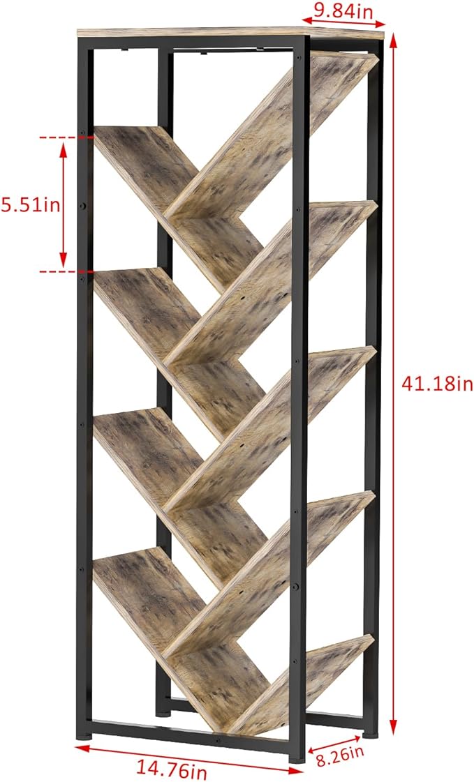 Tree Bookshelf - 9 Tier Floor Standing Tree Bookshelf for CDs/Movies/Books, Small Bookshelf for Small Spaces Bookshelves Wooden Book Storage Organizer Shelves for Bedroom Living Room Smaller