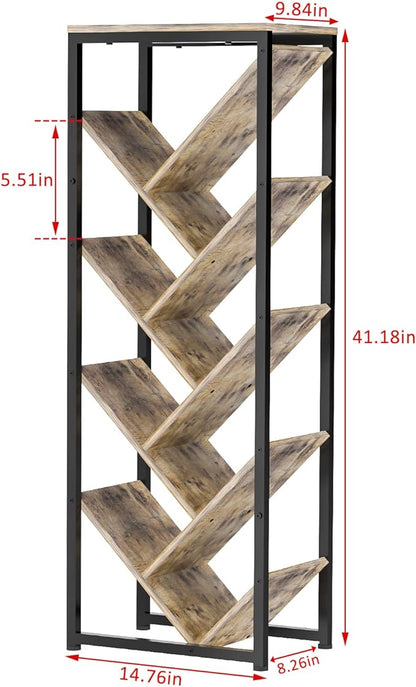 Tree Bookshelf - 9 Tier Floor Standing Tree Bookshelf for CDs/Movies/Books, Small Bookshelf for Small Spaces Bookshelves Wooden Book Storage Organizer Shelves for Bedroom Living Room Smaller