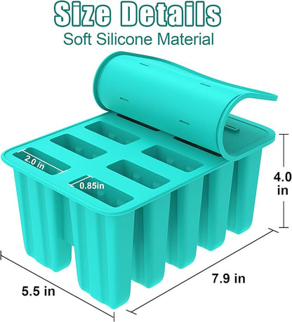 Ozera Popsicles Molds, 10-Cavity Popsicle Maker Molds Silicone Popsicle Molds, Homemade Popcical Molds Ice Pop Molds with 50 Popsicle Sticks, 50 Popsicle Bags (Green)
