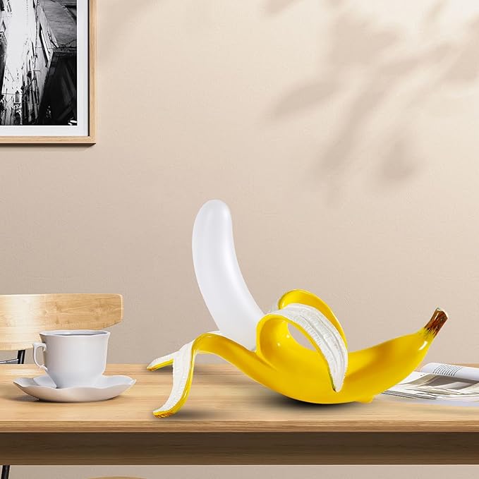 Modern Banana Table Lamp, Desk Lamp,Led Night Light Baking Finish Resin Banana Lighting Fixture for Living Room, Bedroom,Home Office,Kids Room (Lying)