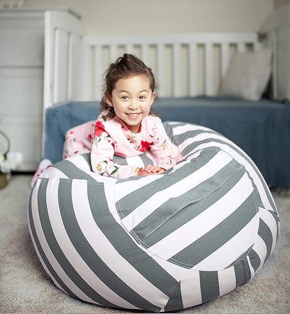 Wekapo Stuffed Animal Storage Bean Bag Chair Cover for Kids | Stuffable Zipper Beanbag for Organizing Children Plush Toys Large Premium Cotton Canvas (Gray, XX-Large)