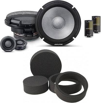 Alpine R2-S65C High-Resolution 2-Way Speaker Set / 6.5" with RKFR65 3-Piece Foam Fast Ring Speaker Enhancement