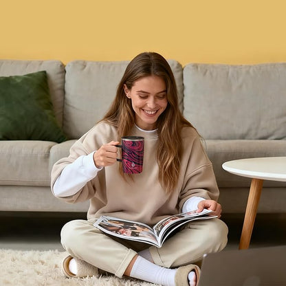 Ideus 16 oz Insulated Stainless Steel Coffee Mug with Lid, Leopard Pink | Perfect for home, office, or daily use| Easy to clean wide mouth| Sweat-proof| On the go