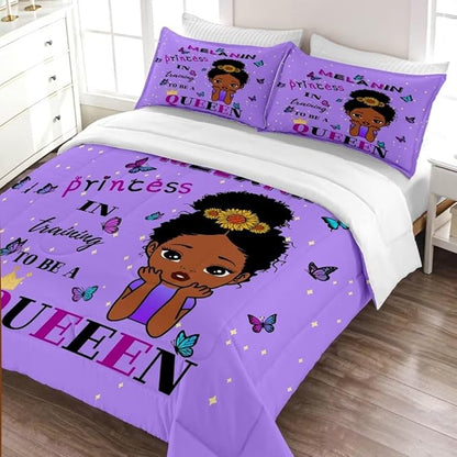 Black Girl Comforter Set Twin for Kids,Black Girl Magic Bedding Set,African American Girl Inspirational Quotes Comforter Set,Black Princess Bed Bedroom Set