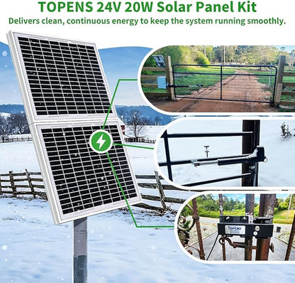 TOPENS TSQ20W Solar Panel 20-Watt 24V Monocrystalline Solar Panel Kit, for Gate Opener, Boat, Yacht, RV, Caravan, Golf Car, Street Lamp, Garden Light and Farm Equipment