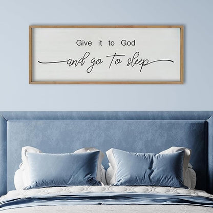 SRSZHIYUE Give It To God And Go to Sleep Sign Wall Decor 40"×15" for Master Bedroom Above Bed Guest Room Over Art Decoration (Wood)