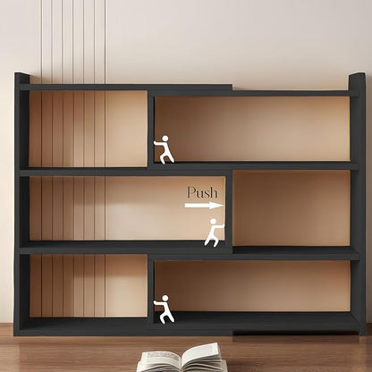 4-Tier Wooden Bookshelf, Expandable 25-47 inch Wide Bookcase, Modern Freestanding Bookcas for Small Space or Corner (Black)