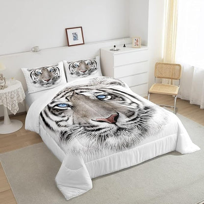 Erosebridal Boys Tiger Comforter Set Twin Size, Wild Animal Print Down Comforter for Boys Girls Teens Adult Bedroom, Grey Tiger Skin Duvet Insert Black White Stripe Bedding Comforters for Bedroom
