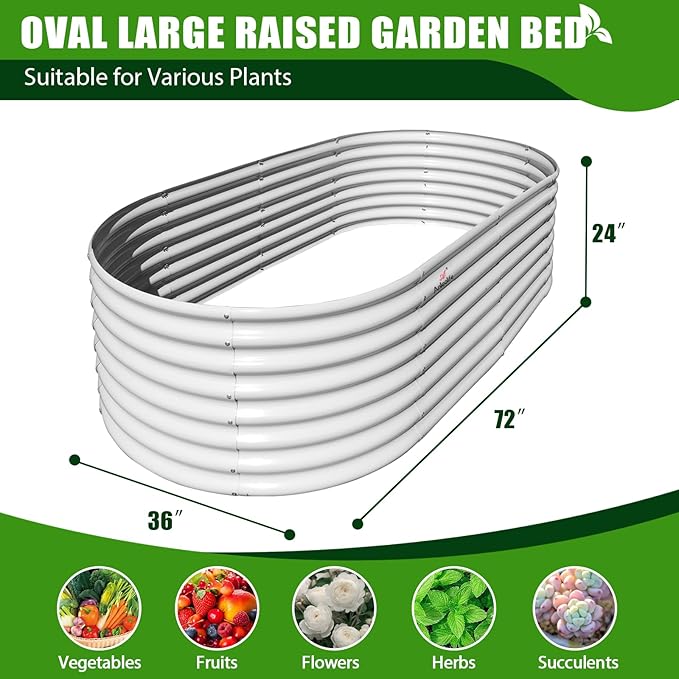 A ANLEOLIFE 6X3X2 ft Galvanized Raised Garden Beds Outdoor, Oval Large Metal Deep Root Planter Box for Planting Vegetables Flowers Herb, Anti-Rust & Easy-Setup, Antique White
