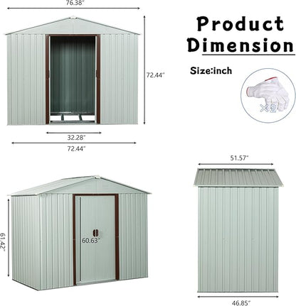 6 x 5 FT Outdoor Storage Shed, Metal Garden Shed with Floor Frame, Tool Shed Outdoor Storage with Lockable Sliding Doors & Air Vents, Storage House Waterproof for Backyard, Lawn, White