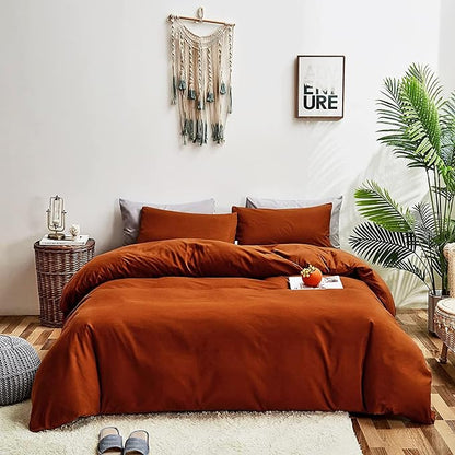Rust Comforter Sets Full Size Burnt Orange Bedding Set Reddish Caramel Color Terracotta Bed Set 3 Pieces Women Lightweight Solid Burnt Orange Color Blanket Rust Quilts Set Breathable Comforter