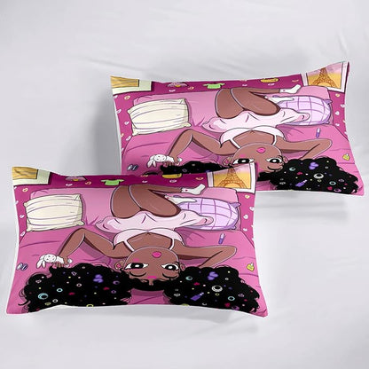 African American Black Girls Queen Comforter Sets, Black Girl Comforter Set Queen Size, Black Girls Comforter Queen Size African American Black Girls Bedding Set, Pink, 1 Comforter+2 Pillowcases