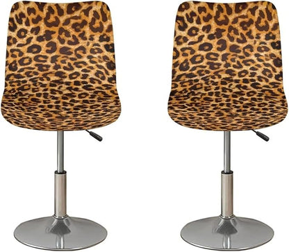 Leopard Brown Barstools Covers with Backs,2 Pack Durable Barstool Covers Bar Stool Covers,Washable Elastic Stool Cushion Cover Swivel Barstool Covers Slipcovers for Low Short Back