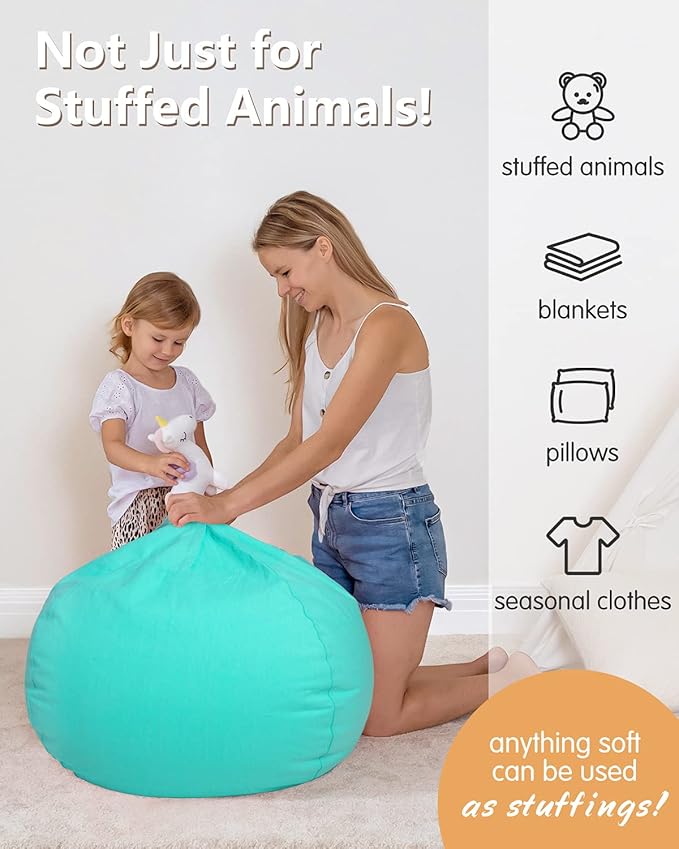 Aubliss Stuffed Animal Bean Bag Storage Chair, Beanbag Covers Only for Organizing Plush Toys, Turns into Bean Bag Seat for Kids When Filled, X-Large 48"-Canvas Solid Aqua