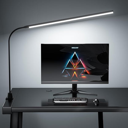 LED Clip on Light/Reading Light, 20" Ultra-Long Chips Bright Desk Lamp, 10%-100% Stepless Dimming & 3 Color Modes Office Lamp with 360° Gooseneck Memory Function Clamp Light for Working