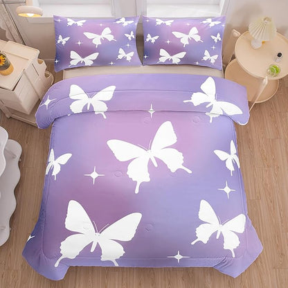 Tailor Shop Butterfly Comforter Sets King Size,Purple Butterfly Bedding Sets for Girls Kids Teens with 2 Pillowcase…