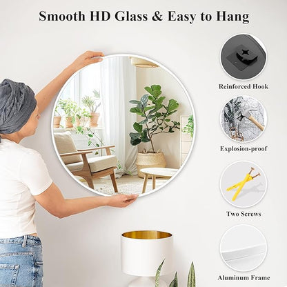 Fabuday White Round Mirror 28 Inch - Big Circle Mirror for Bathroom, Living Room, Hallway, Entryway, Matte Aluminum Frame Circular Mirrors for Wall Decor