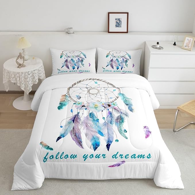 Dreamcatcher Comforter Set Boho Dream Catcher Bedding Set for Kids Boys Girls Teens Decor Indian Hippie Feather Print Comforter Native American Duvet Set 3Pcs King Size