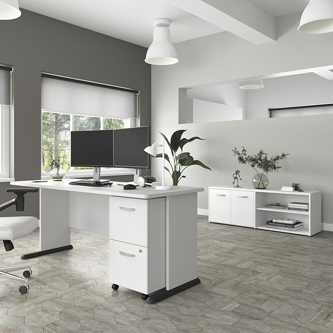 Bush Business Furniture Studio A 72W Computer Desk in White, 6 Foot Gaming and Work Table for Home or Professional Office