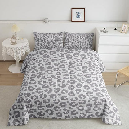 Feelyou Leopard Print Bedding Set Silver Gray Leopard Comforter Set for Boys Girls Kids Cheetah Printed Comforter Africa Wild Animal Skin Theme Duvet Set Room Decor King Size Quilt Set 3Pcs