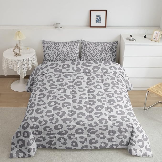Feelyou Leopard Print Bedding Set Silver Gray Leopard Comforter Set for Boys Girls Kids Cheetah Printed Comforter Africa Wild Animal Skin Theme Duvet Set Room Decor Twin Size Quilt Set 2Pcs