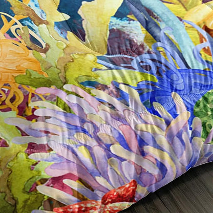 Kids Turtle Rose Comforter Set Queen Beach Theme Jellyfish Starfish Bedding Set Sea Animal Reptile Bed Set with 2 Pillowcases for Boys Girls Room Decor