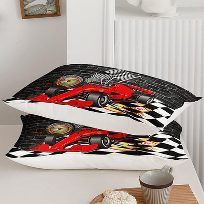 Axolotl Race Car Comforter Set Queen Size,Extreme Sports Bedding Set for Boys Teens Kids Girls Room Decor,Cool Speed Car Quilt Bed Set with 1 Comforter 2 Pillowcases Car Racing Gifts,Black Red