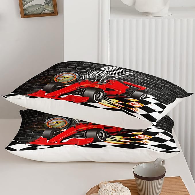 Axolotl Race Car Comforter Set Twin Size,Extreme Sports Bedding Set for Boys Teens Kids Girls Room Decor,Cool Speed Car Quilt Bed Set with 1 Comforter 2 Pillowcases Car Racing Gifts,Black Red