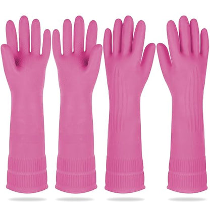 DABOGOSA Mamison 2 Pairs Reusable Waterproof Household Dishwashing Cleaning Rubber Gloves, Non-Slip Kitchen Glove (Pink, Large (Pack of 2))