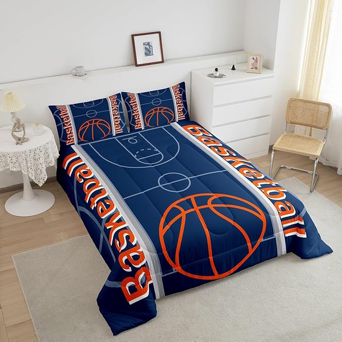 Feelyou Basketball Bedding Set Twin Size Gaming Sports Comforter Set for Kids Boys Girls Decor Ball Games Comforter Basketball Sports Duvet Set Bedroom Quilt Set