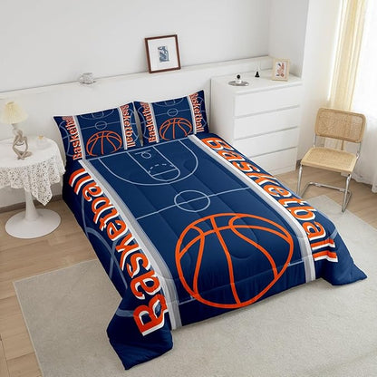 Feelyou Basketball Bedding Set Twin Size Gaming Sports Comforter Set for Kids Boys Girls Decor Ball Games Comforter Basketball Sports Duvet Set Bedroom Quilt Set