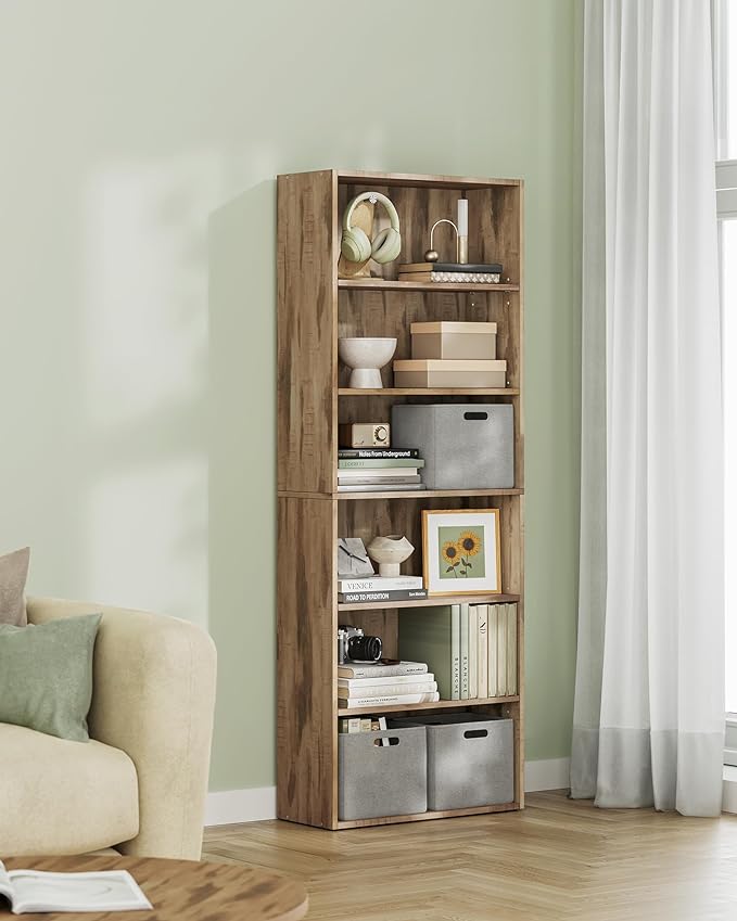 VASAGLE Bookshelf, 23.6 Inches Wide, 6-Tier Open Bookcase with Adjustable Storage Shelves, Floor Standing Unit, Camel Brown ULBC166T50