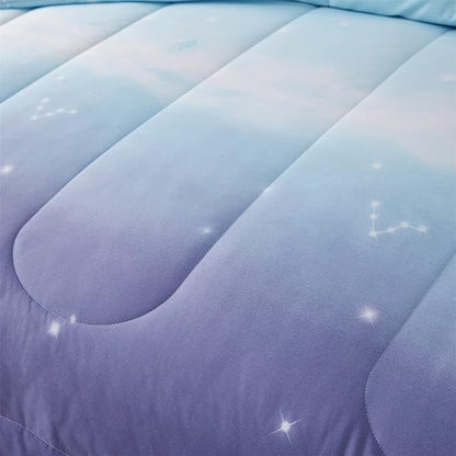 Girls Comforter Set Full Size Colorful Ombre Blue Purple Rainbow Bedding Set Bed in A Bag for Kid Teen Girls 7 Pieces (1 Comforter, 1 Flat Sheet, 1 Fitted Sheet, 2 Pillow shams, 2 Pillowcases)