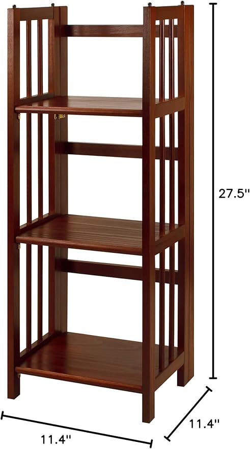 Casual Home 3-Shelf Folding Stackable Bookcase (27.5" Wide)-Walnut & 3-Shelf Folding Bookcase (14" Wide)-Walnut