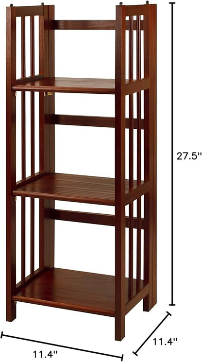 Casual Home 3-Shelf Folding Stackable Bookcase (27.5" Wide)-Walnut & 3-Shelf Folding Bookcase (14" Wide)-Walnut